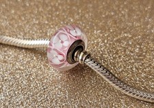 Authentic Pandora Pink Field Of Flowers Murano Charm picture