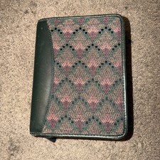 Vintage Franklin Quest 6 Ring Planner Green Leather Woven Tapestry Zip Classic picture