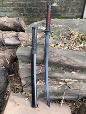Handmade Black Katana Sword with Red Wrap & Matching Sheath – Japanese Samurai picture