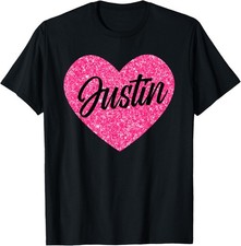 I Love Justin Cute Justin Pink Heart for Valentines Day T-Shirt picture