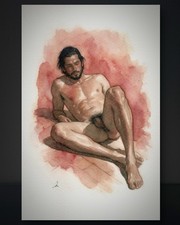 Original Watercolor Painting Male Figure Portrait Book Page  (5.5 × 8.5 inches) picture