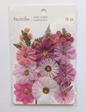 Pink Pressed Fabric Flowers Scrapbooking Embellishments By Recollections picture