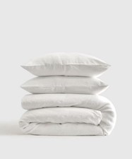 QUINCE 100% European Linen Duvet Cover Set Full Queen White 3 Pc. MSRP: $329 picture