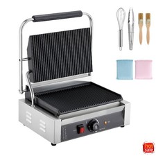 VEVOR Commercial Panini Grill, 1800W Electric Sandwich Press, 13.5x9.3-in Silver picture