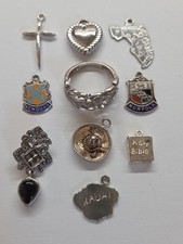 Sterling Silver ~ Lot Of 10 ~ 8 CHARMS & 1 Pendant + 1 Ring Sz. 6 ~ VINTAGE picture