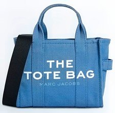 Marc Jacobs Blue Logo Tote Bag Zip Closure Top Handle Detachable Strap picture