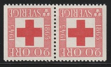 Sweden    1945    Sc # 359    Red Cross   3 sides    Pair    MNH    OG picture