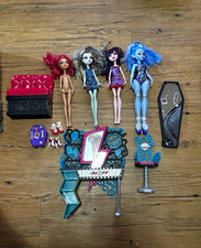 Monster High 4 Doll Lot 11in Articulated w/ Accessories Vanity Mirror Coffin picture
