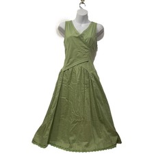 NWT Zashi Pistachio Green Faux Wrap Surplice Crochet Trim Midi Dress Medium picture