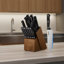 15-Piece Stainless Steel Kitchen Knife Set with Wooden Block Ergonomic Handle  picture