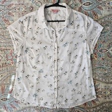 VTG Y2K White Ditsy Floral Sequin Cotton Blouse 1X picture