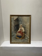 Signed Italian Watercolor C. Bompiani Battaglia, Roma Peasant Girl With Frame picture