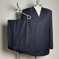 Gianni Manzoni Suit Mens 44L 36W Navy Blue Pinstripe Zegna Wool Double Breasted picture