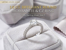 1.0 CT Round Moissanite & CZ Prong Ring 925 Sterling Silver Size 7 picture