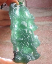 Video Certified Green Natural A Jade jadeite Pendant Guan Gong God 关公 123998 VS picture