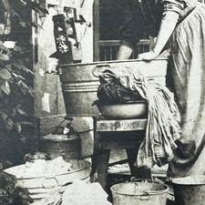Unusual Antique Cabinet Card Photo Woman Laundry Man Relaxing Funny 1900s Farm picture