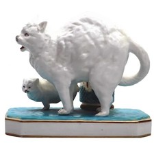 An unusual antique novelty Cat & Kitten porcelain Striker Match Holder C.19thC picture