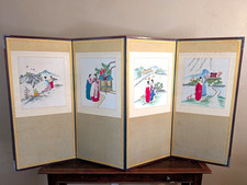 Vintage Asian 4 Panel Byeongpung Folding Screen Hand Embroidered Silk Scenes picture