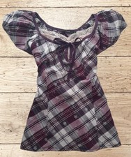 Vintage Zero Plaid Fairy Grunge Blouse Size 34 S Y2K Aesthetic Boho Top picture