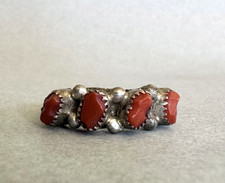 Old Pawn Navajo Sterling Silver Coral Ring  Size  6 3/4 picture
