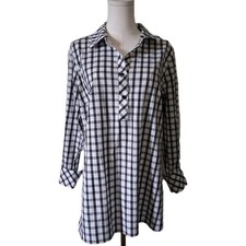 Talbots Tunic Top Women’s 12 Black White Check Popover Non Iron Career Casual picture