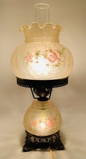 Vintage Double Globe Table Lamp Crackle Glass Floral Roses Ornate Base picture