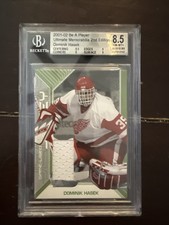 2001-02 BAP Ultimate Dominik Hasek Game Used JERSEY /50 BGS 8.5 Red Wings HOF picture