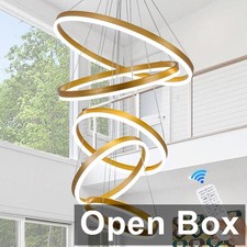 XGZL  LIGHTING 5-Ring, Dimmable High Ceiling LED Chandelier, Gold - TESTED/NEW picture