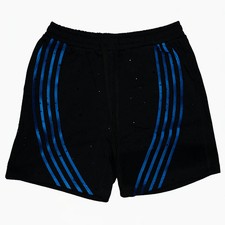 Watson Studios Bent Rhinestone Cotton Shorts Blck w/Blu Stripes Size L  NWT $100 picture