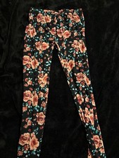 Bobbie Brooks Floral Leggings Size XL Black Rose Print picture