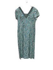 Vintage 1950's 1960's Blue Long Evening Cocktail Dress Fitted Rhinestone Jewels picture