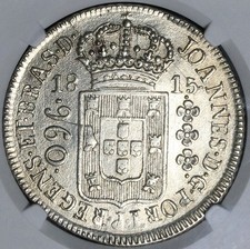 1815-R NGC UNC Brazil 960 Reis Overstruck Spain Colonial 8 Reales Coin 26051604C picture