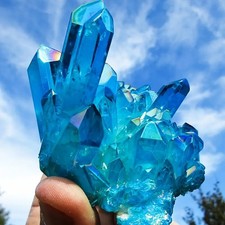 80-100g Titanium Aura Blue Crystal Rainbow Healing Cluster Geode Rock Decor Gift picture