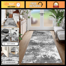 Non-Slip Washable Grey Hallway Runner Rug 2.6x8 ft - Low Pile, Stain Resistant, picture