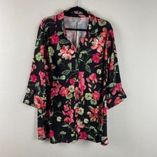 Catherines Black Floral Button Up Shirt Size 2X Stretch 3/4 Sleeves picture