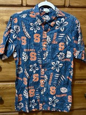 Wes & Willy Syracuse Orange Hawaiian Shirt Mens Medium Floral Button Up NCAA Vtg picture