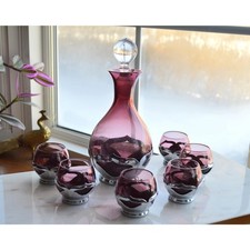 Vintage Art Deco Farber Brothers Krome Kraft Decanter Set in Amethyst Glass picture