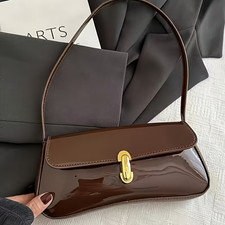 Elegant Gold Tone Clasp Modern Style Shoulder Bag Faux Leather Handbag picture