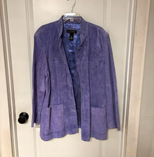 Dialogue Women’s Purple Leather Jacket Button-Front Collared w/ Pockets Plus 1X picture