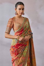 Indian Designer Saree Chinon Silk Hand Embroidery Mirror Work Ethnic Wear Sari picture