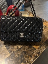 CHANEL Black Patent Leather Classic Flap Shoulder Bag picture