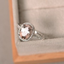 2.30 Ct Oval Cut Natural Morganite Diamond Wedding Ring 14K White Gold Size 7 picture