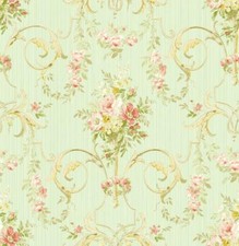 Wallpaper French Pink Red Gold Green Tan Floral Arabesque Scroll,  56 Sq Ft Bolt picture