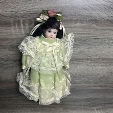 Vintage Brinn's Doll 10” Collectible Porcelain Doll Green Dress 90’s picture