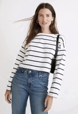 Madewell Striped Cotton Top Sz M Blouse Nautical Preppy Casual Cute Womens Shirt picture