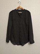 NEW Apt 9 Tunic Top Blouse Button Up Career Work Black Diamond Light Weight Sz L picture