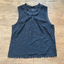 J.Crew Lace Ruffleneck Sleeveless Top Women's Size M Black Floral picture