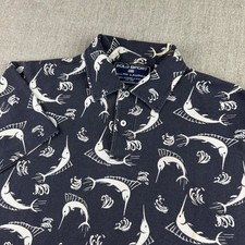 Polo Sport Ralph Lauren Polo Shirt Mens L Navy Marlin Fish Print 90s Vintage picture