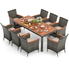9PCS Outdoor Dining Set Patio Acacia Wood and Rattan Furniture Set w/ Cushions picture