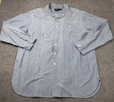 Polo Ralph Lauren Vtg Mens Shirt XL Emmons Button Front Chambray Western Blue picture